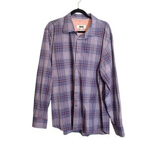 Joseph Abboud Men's Blue Plaid Collared Long Cuffed Sleeve Button-Up Shirt XL